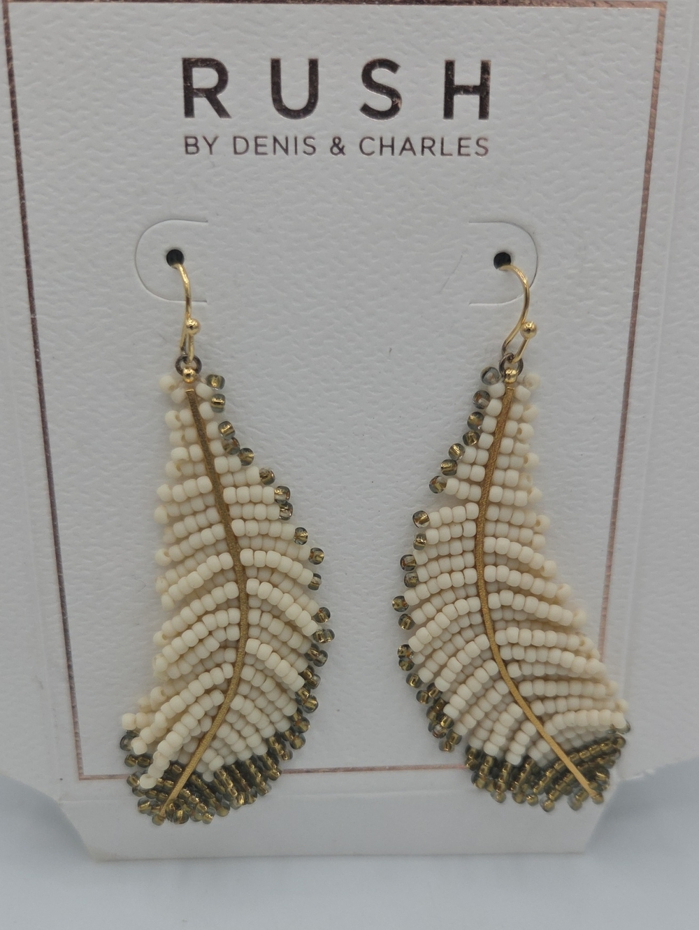 5 for $25! RUSH Cream Beaded Leaf Dangle Earrings by Denis & Charles